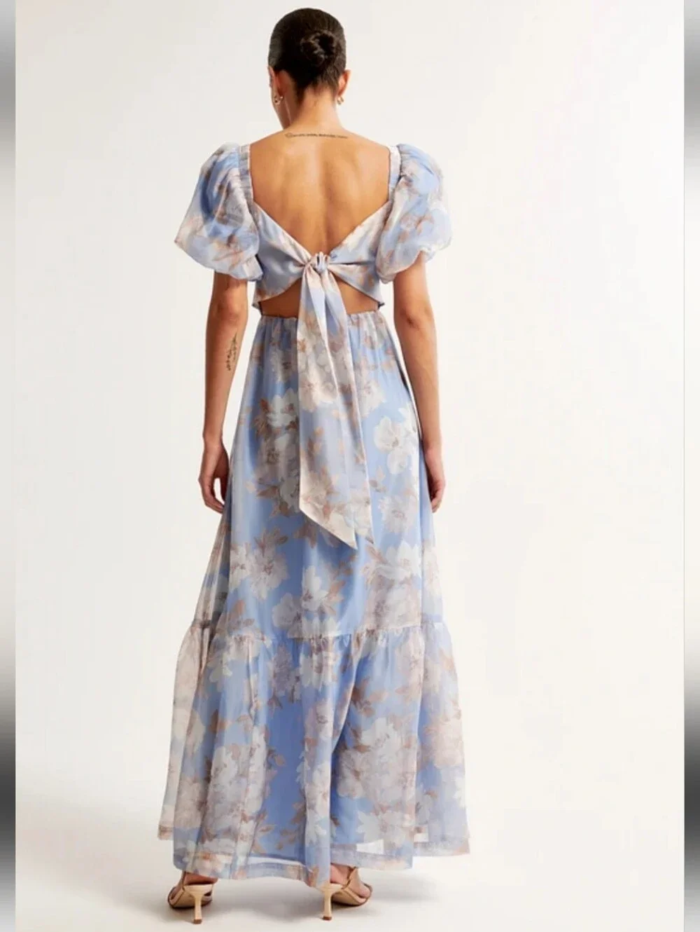 NWT Abercrombie Emerson Drama Bow-Back Maxi Dress Blue Floral Organza S
